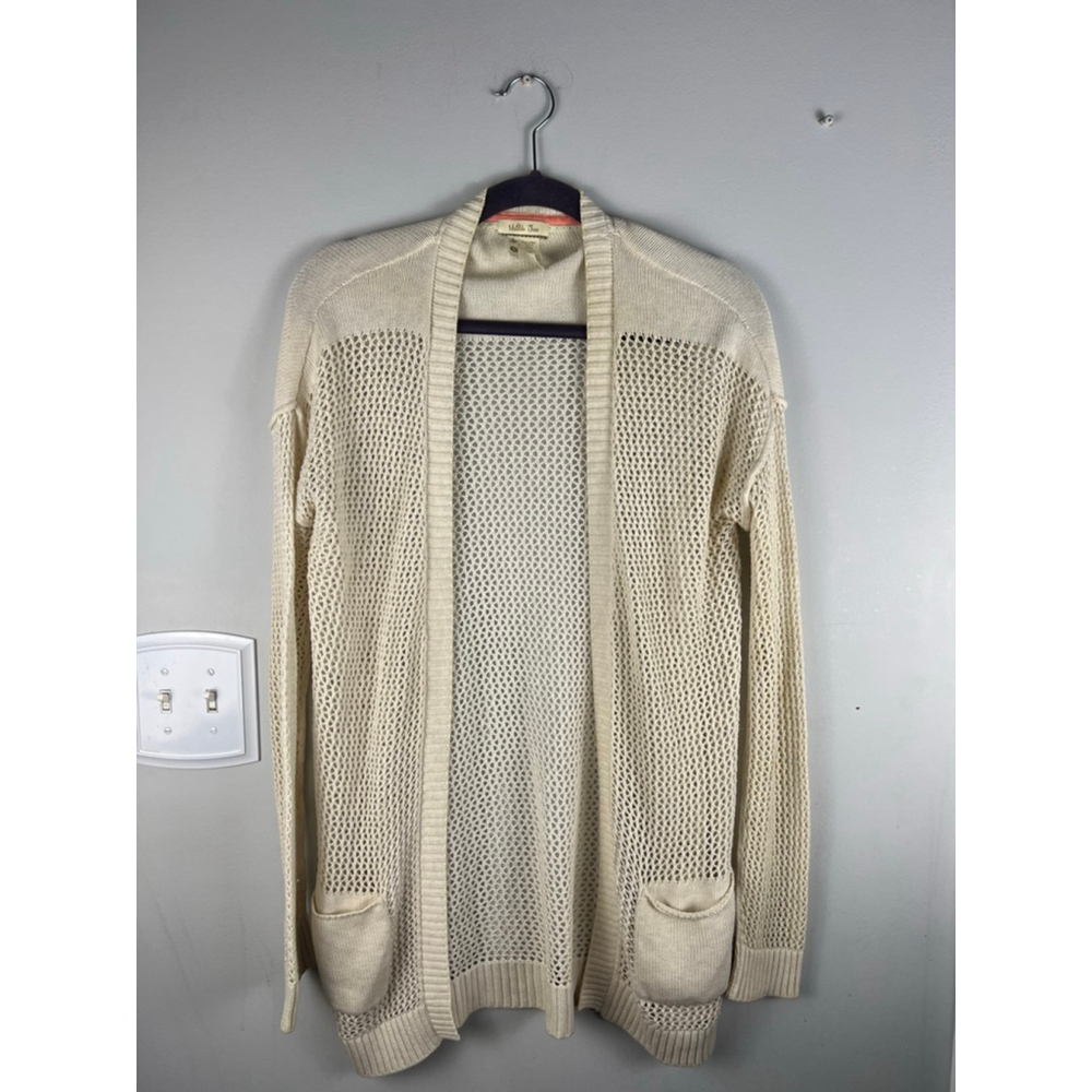Matilda Jane Open Knit Cardigan Women Small Cream Cotton Boho Pockets